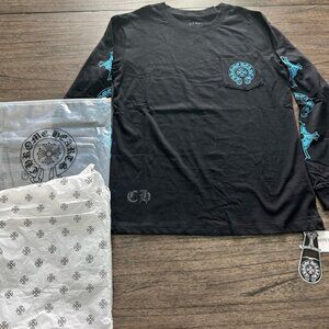 CHROME HEARTS- Black/Sky Blue Long Sleeve T-Shirt